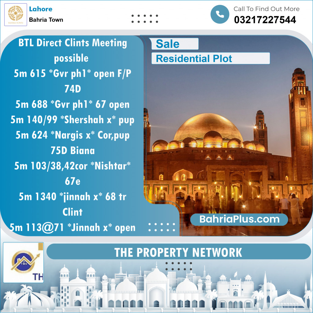 Residential Plot for Sale in Bahria Town, Lahore - (BP-133540)