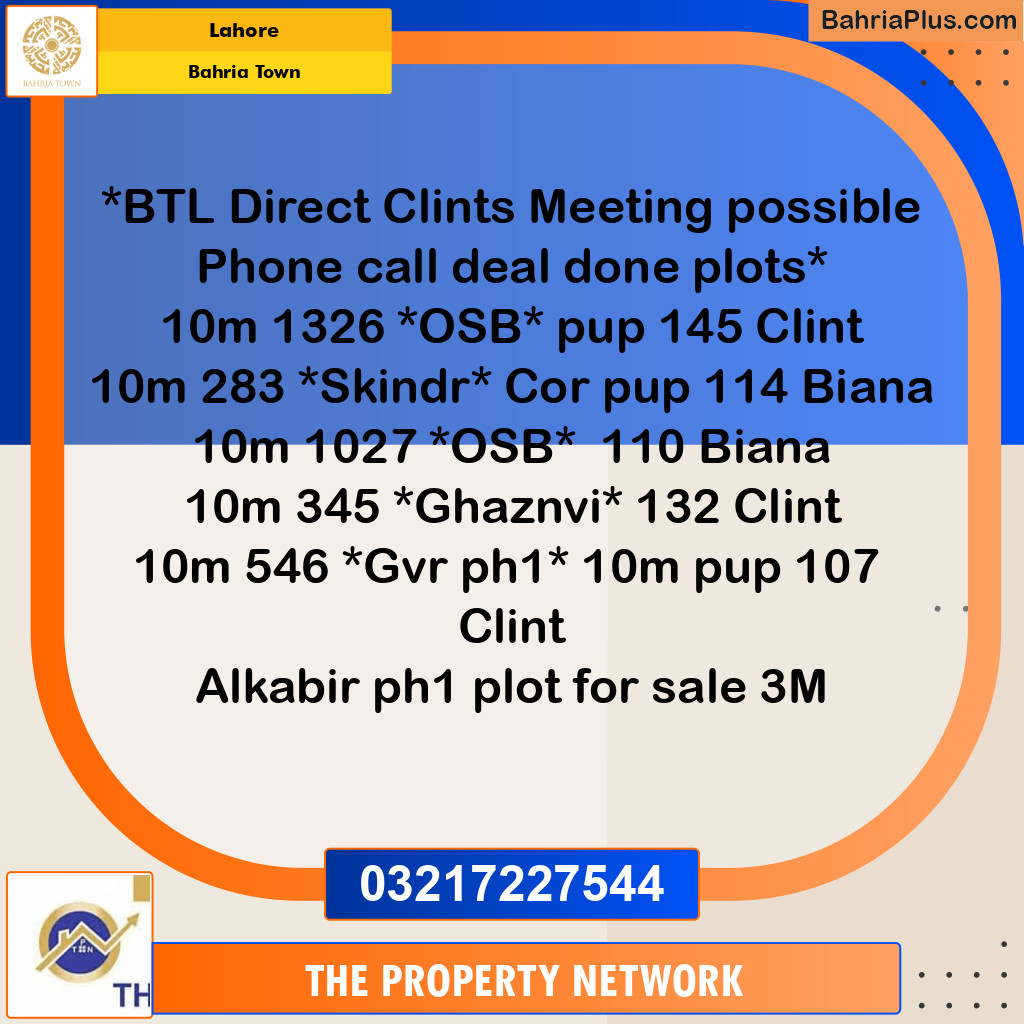 Residential Plot for Sale in Bahria Town, Lahore - (BP-133717)