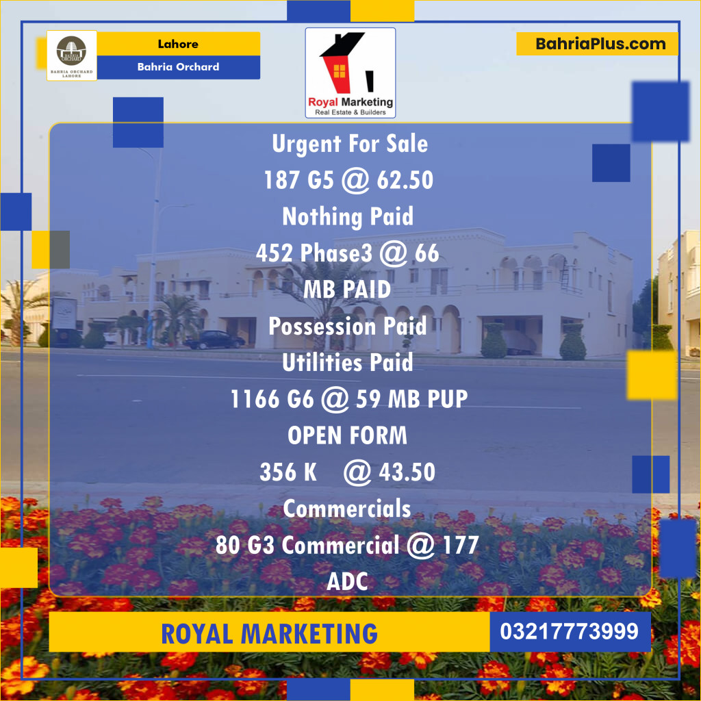 Residential Plot for Sale in Bahria Orchard, Lahore - (BP-133860)