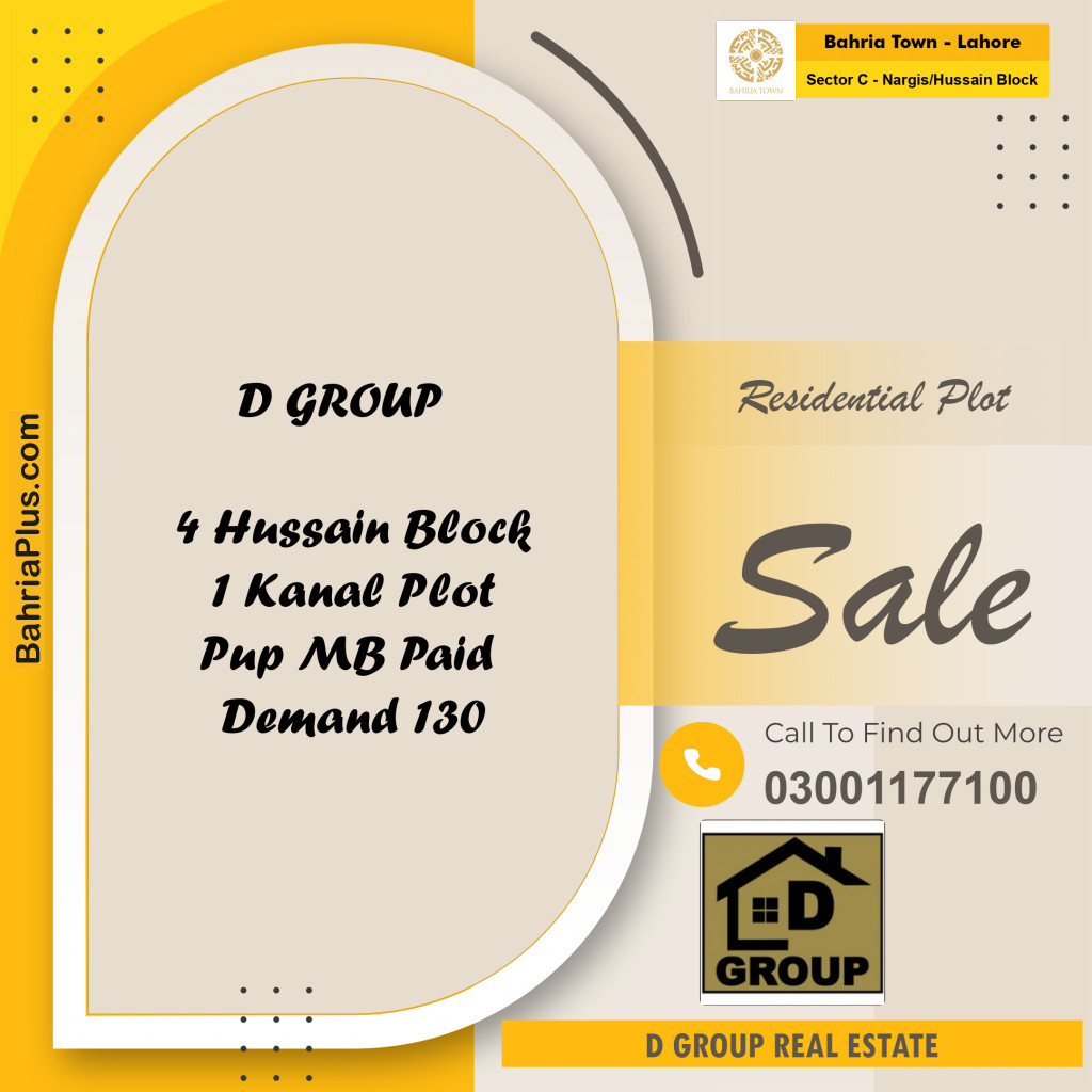 1 Kanal Residential Plot for Sale in Sector C - Nargis/Hussain Block -  Bahria Town, Lahore - (BP-133923)