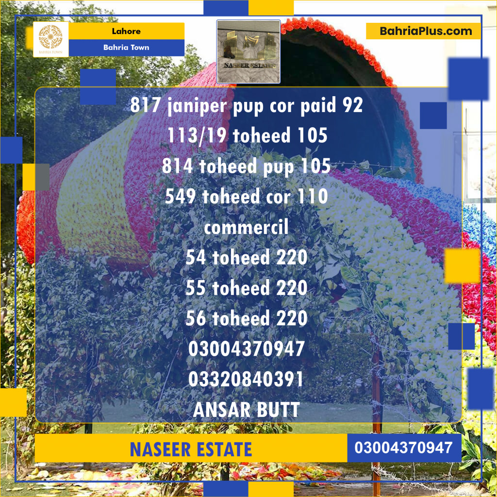 Residential Plot for Sale in Bahria Town, Lahore - (BP-133976)