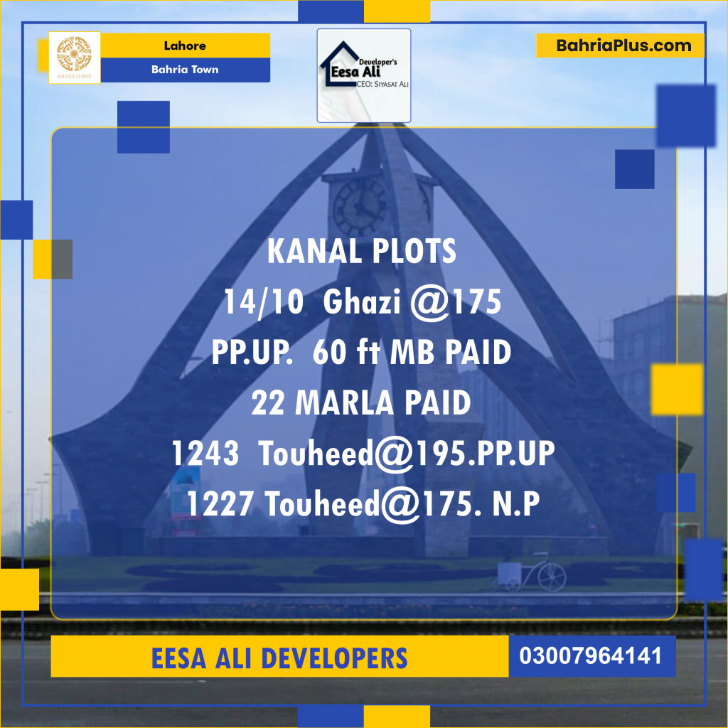 Residential Plot for Sale in Sector F - Ghazi Block -  Bahria Town, Lahore - (BP-134167)