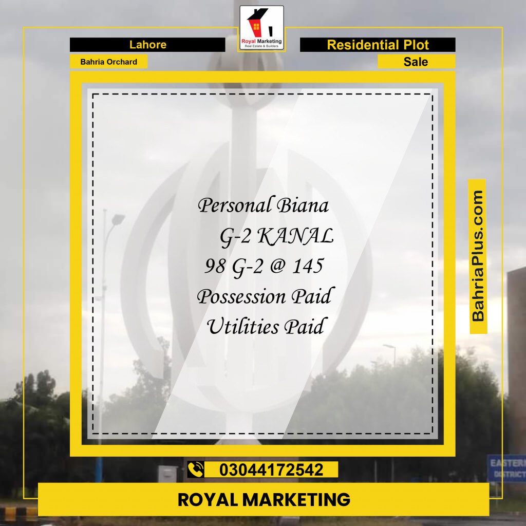 Residential Plot for Sale in Bahria Orchard, Lahore - (BP-134184)