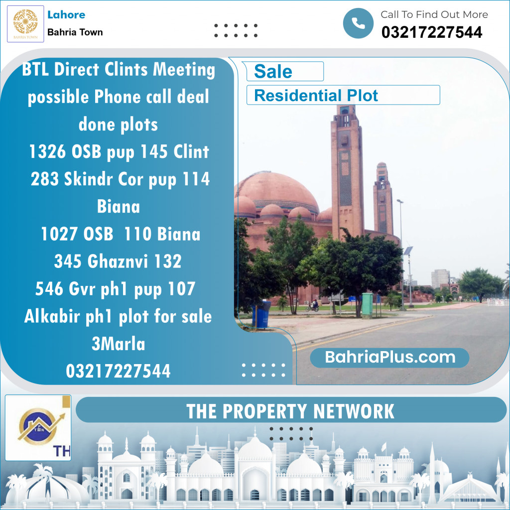 Residential Plot for Sale in Bahria Town, Lahore - (BP-134199)