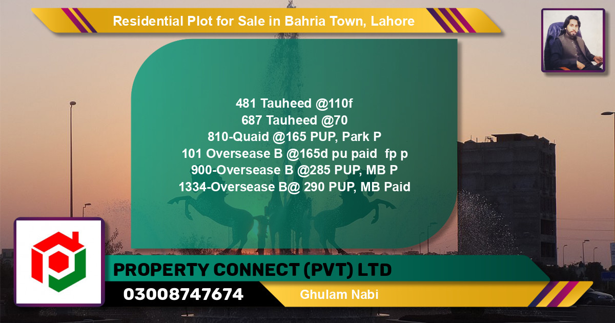 Residential Plot for Sale in Sector F - Tauheed Block -  Bahria Town, Lahore - (BP-134233)