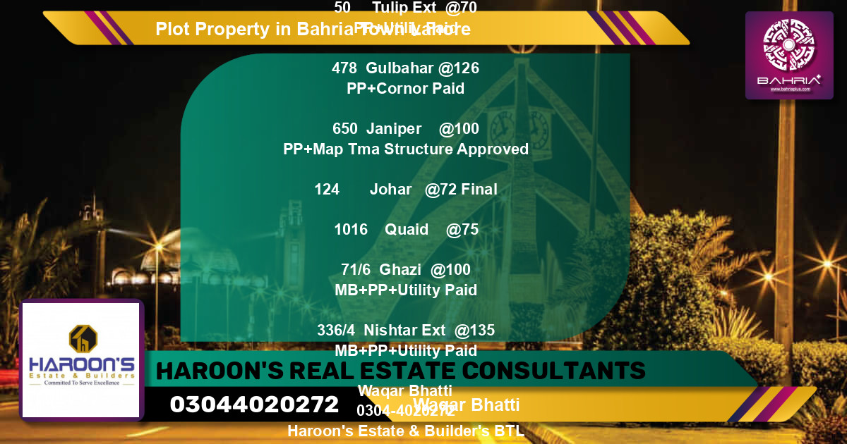 Residential Plot for Sale in Bahria Town, Lahore - (BP-1343)