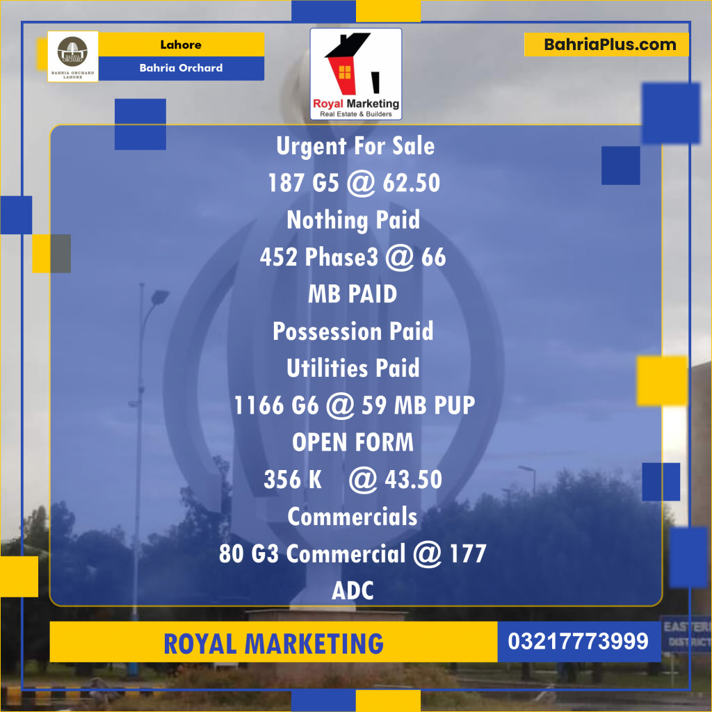 Residential Plot for Sale in Bahria Orchard, Lahore - (BP-134437)