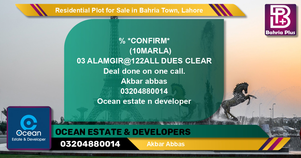 Residential Plot for Sale in Bahria Town, Lahore - (BP-134490)