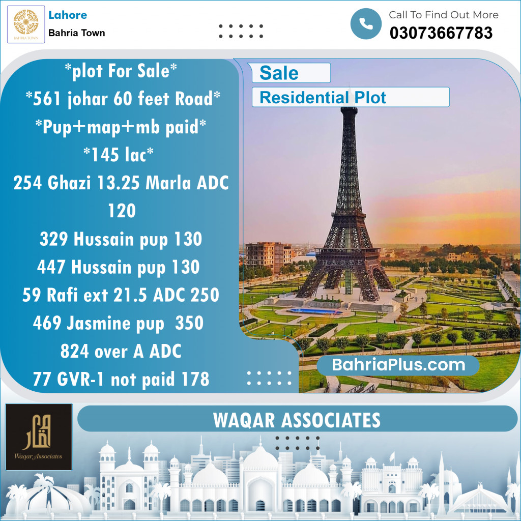 Residential Plot for Sale in Bahria Town, Lahore - (BP-134528)