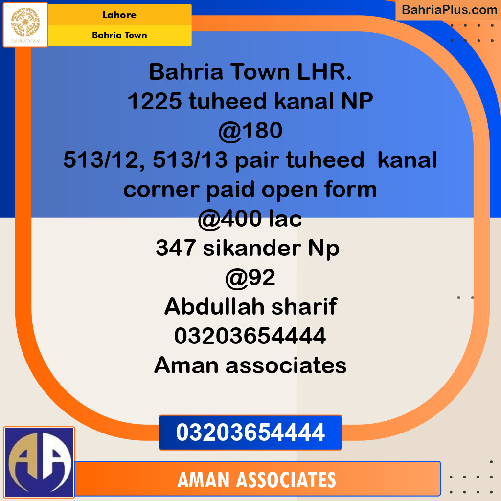 Residential Plot for Sale in Bahria Town, Lahore - (BP-134578)