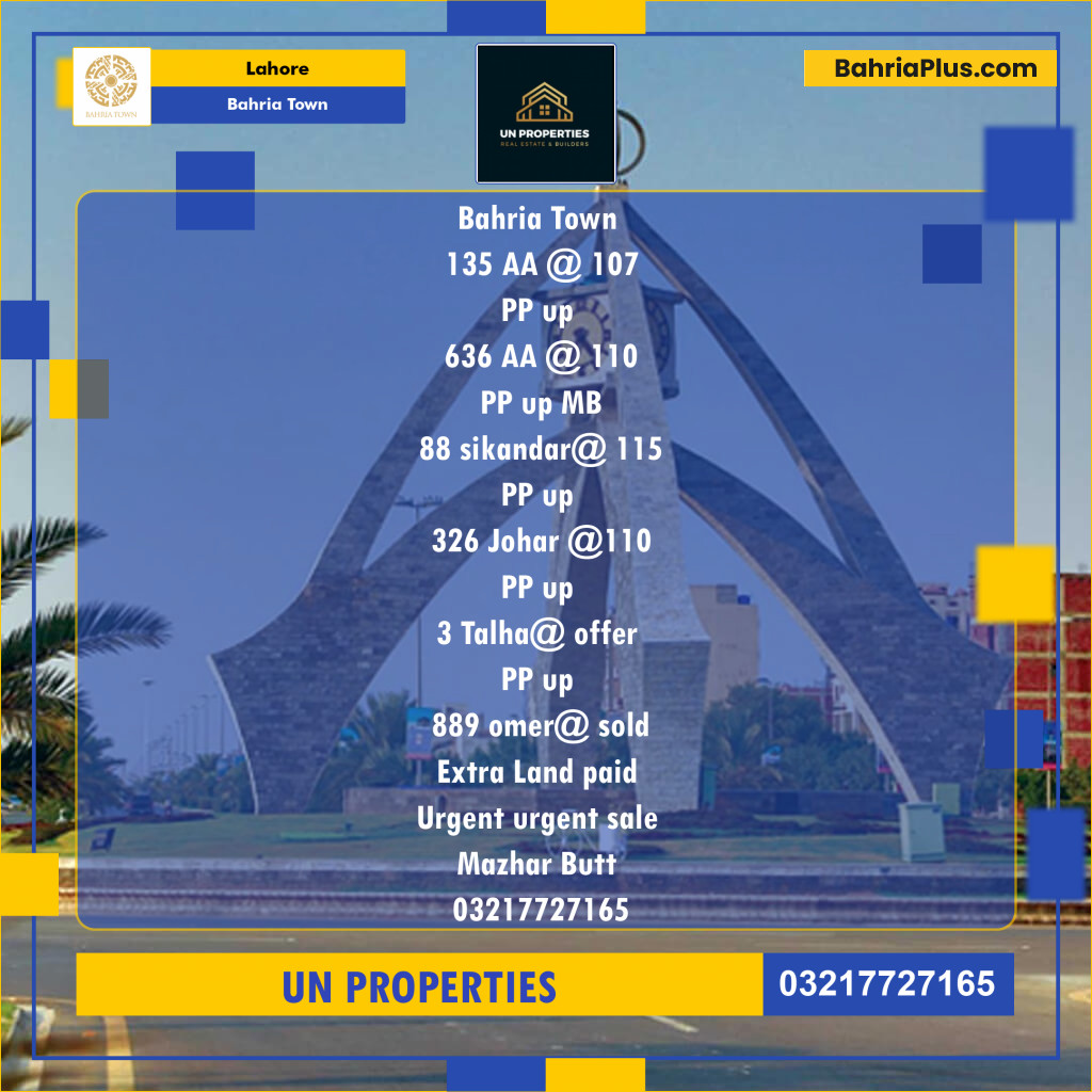 Residential Plot for Sale in Bahria Town, Lahore - (BP-134592)
