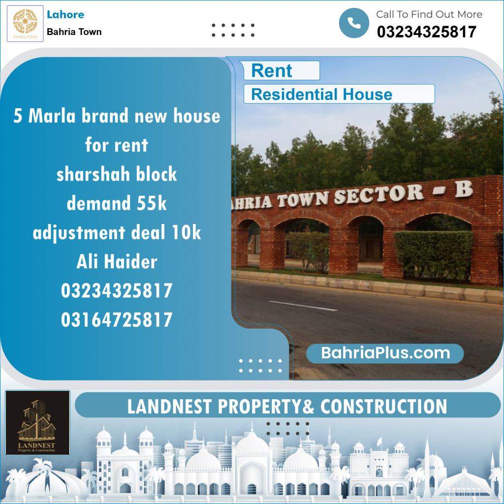 Residential House for Rent in Bahria Town, Lahore - (BP-134612)