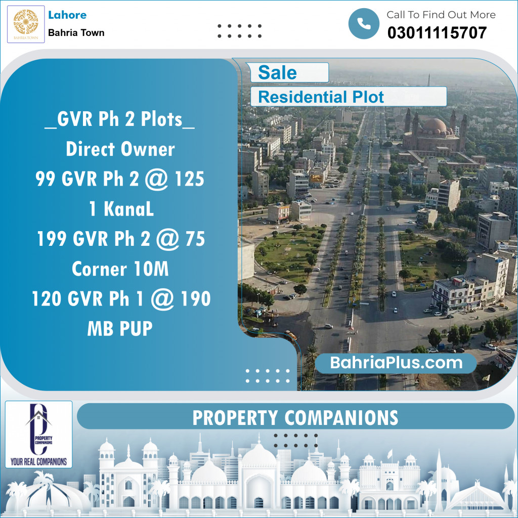 Residential Plot for Sale in Bahria Town, Lahore - (BP-134655)