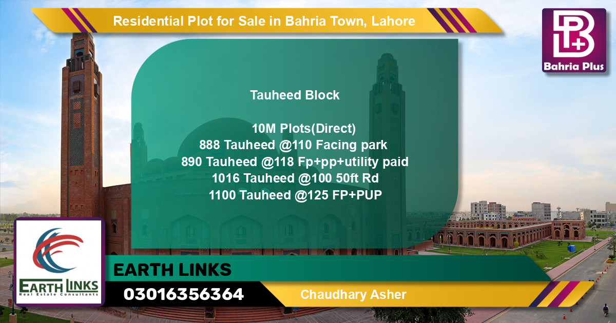 Residential Plot for Sale in Sector F - Tauheed Block -  Bahria Town, Lahore - (BP-134696)
