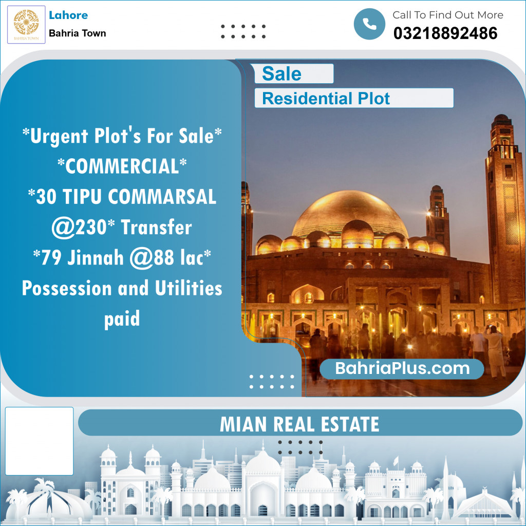 Residential Plot for Sale in Bahria Town, Lahore - (BP-134714)