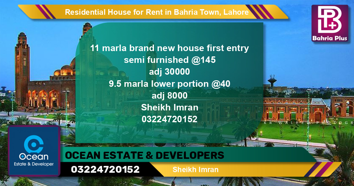 Residential House for Rent in Bahria Town, Lahore - (BP-134740)