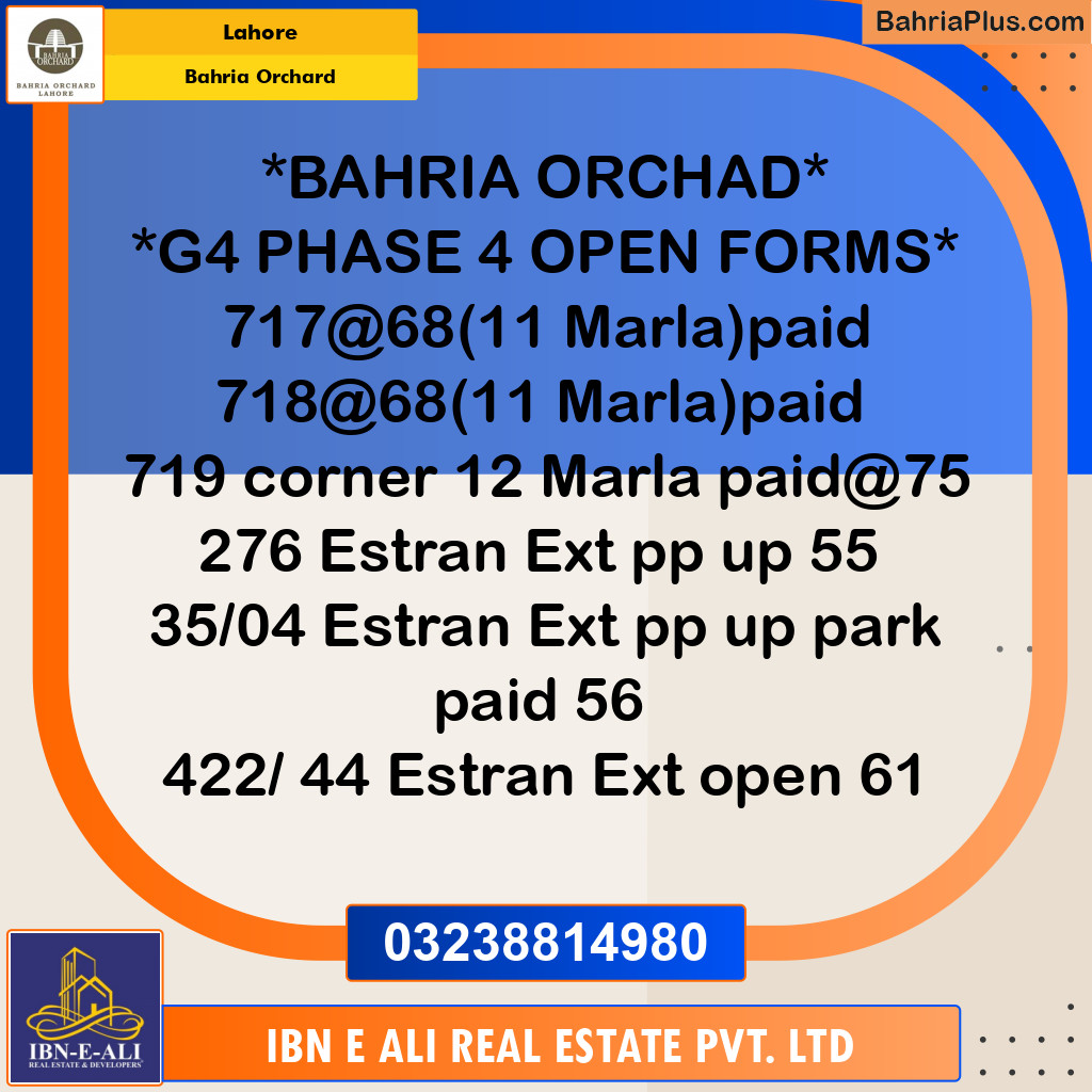 Residential Plot for Sale in Bahria Orchard, Lahore - (BP-134765)