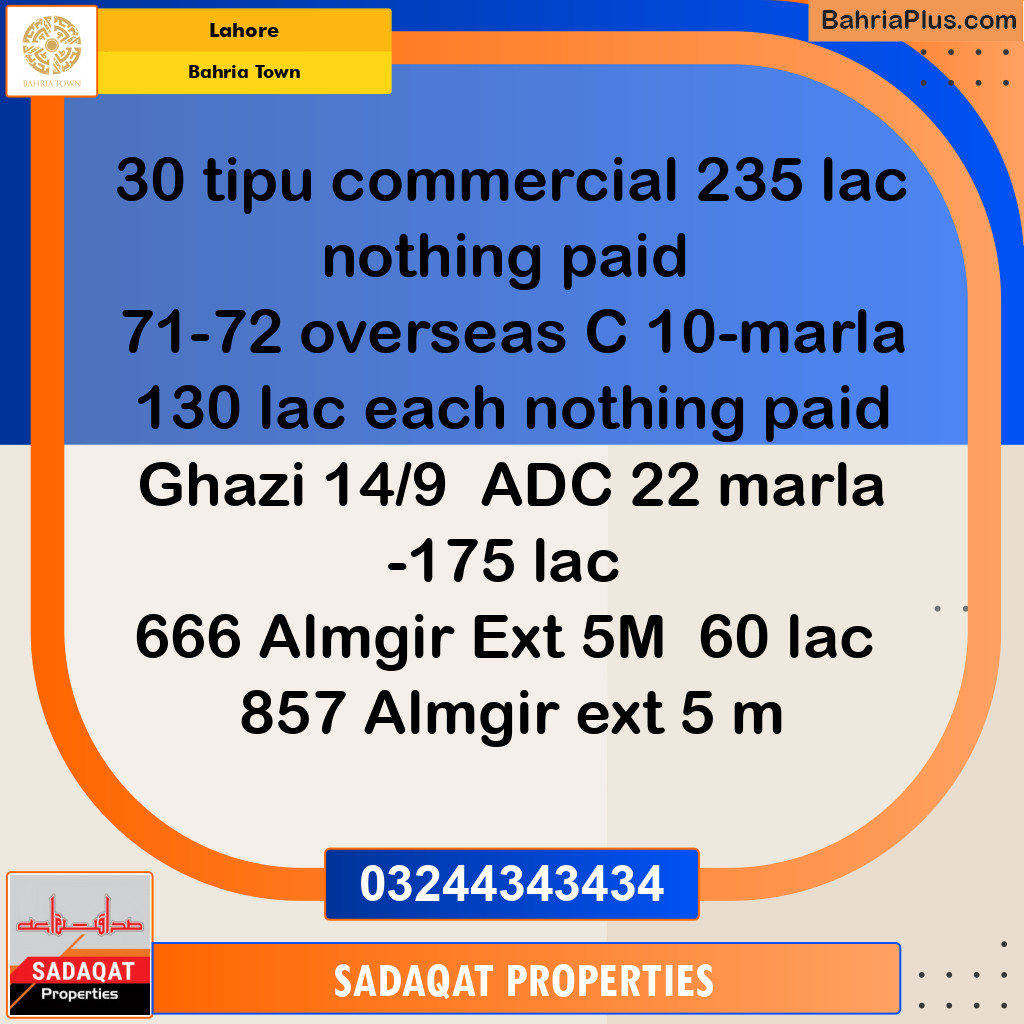 Residential Plot for Sale in Bahria Town, Lahore - (BP-134793)