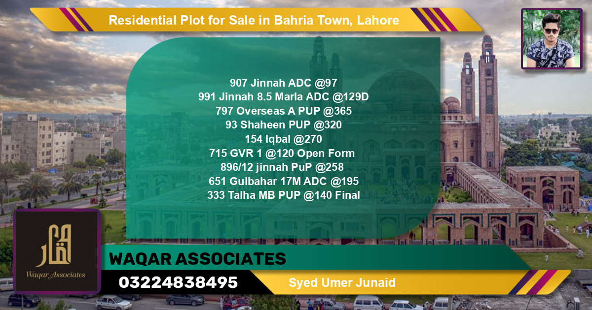 Residential Plot for Sale in Bahria Town, Lahore - (BP-134800)