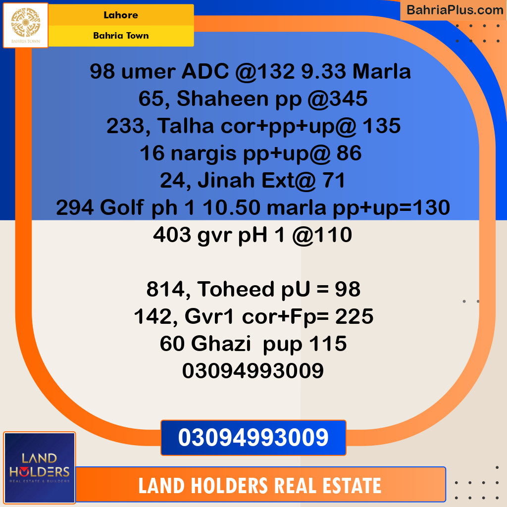 Residential Plot for Sale in Bahria Town, Lahore - (BP-134830)