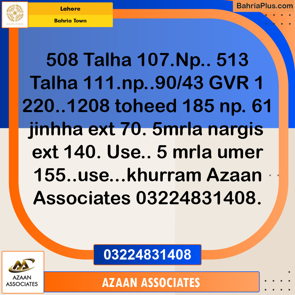 Residential Plot for Sale in Sector F - Talha Block -  Bahria Town, Lahore - (BP-134950)