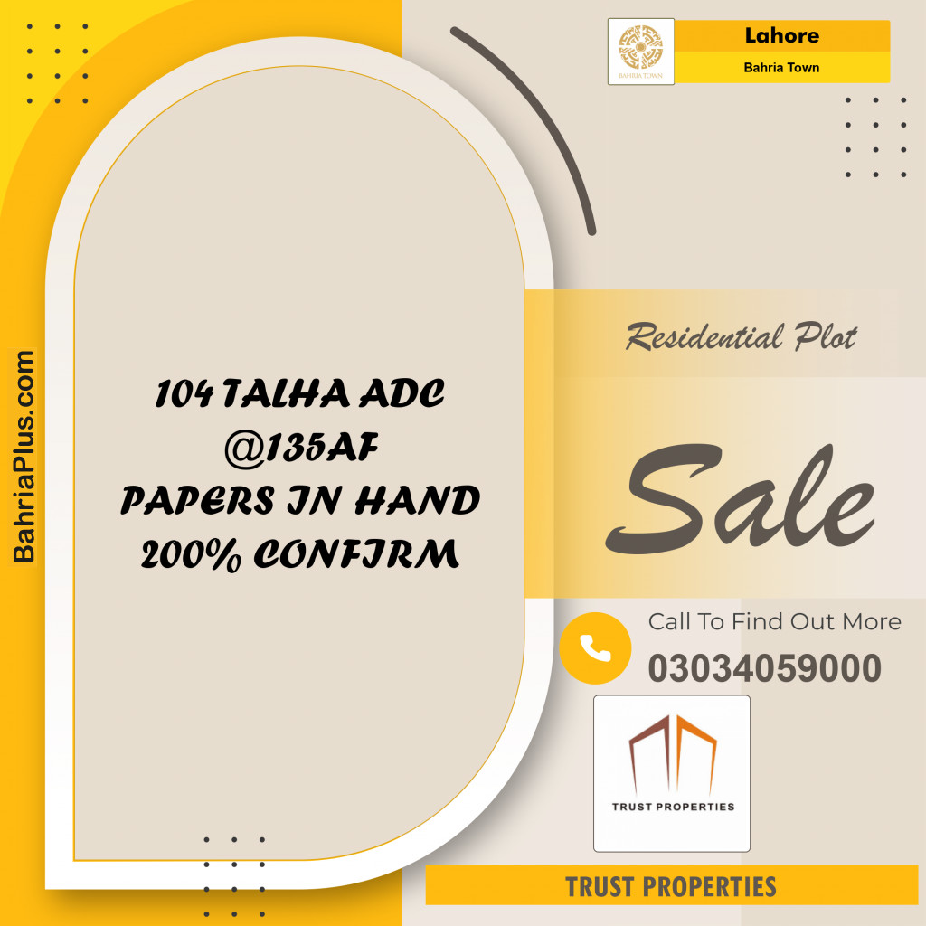 Residential Plot for Sale in Bahria Town, Lahore - (BP-134976)
