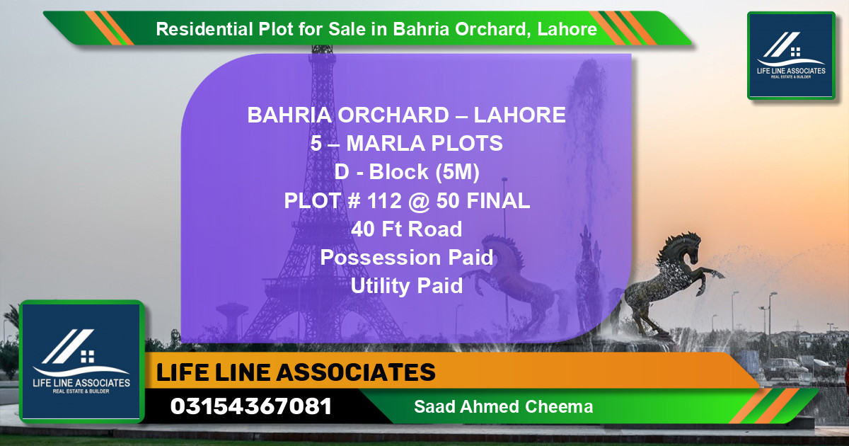 Residential Plot for Sale in Bahria Orchard, Lahore - (BP-135082)