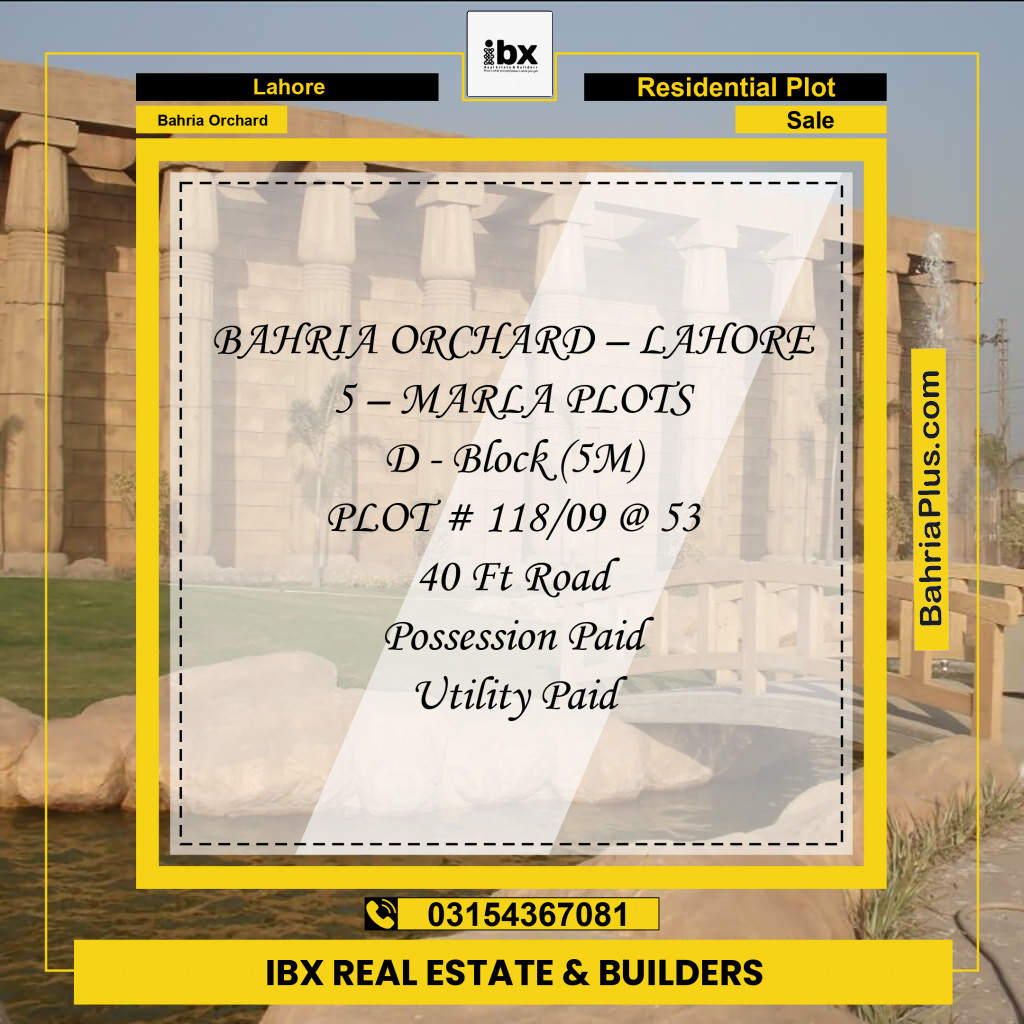 5 Marla Residential Plot for Sale in Bahria Orchard, Lahore - (BP-135083)