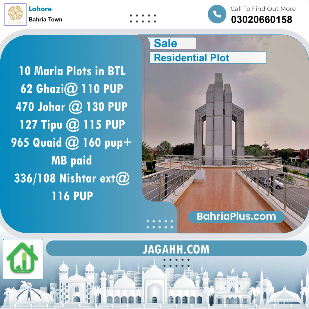 Residential Plot for Sale in Bahria Town, Lahore - (BP-135119)