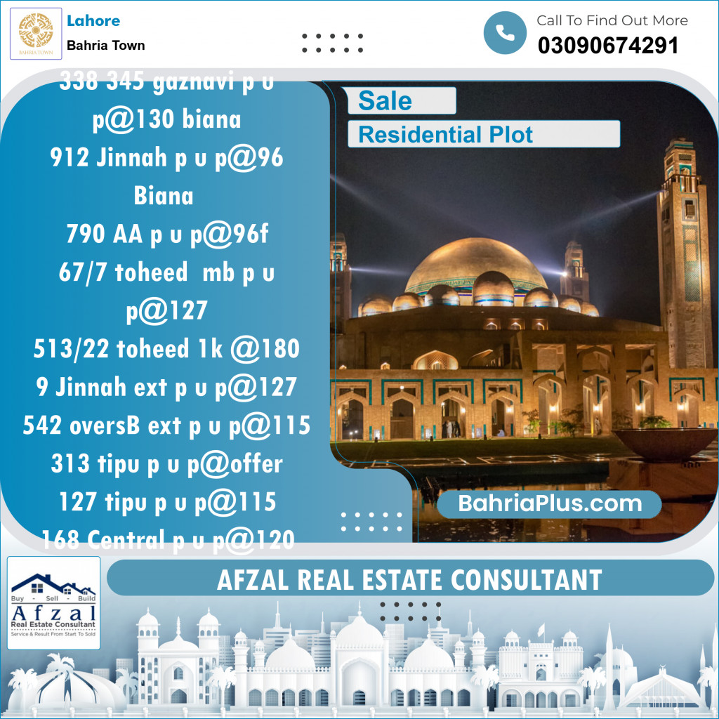 Residential Plot for Sale in Bahria Town, Lahore - (BP-135159)