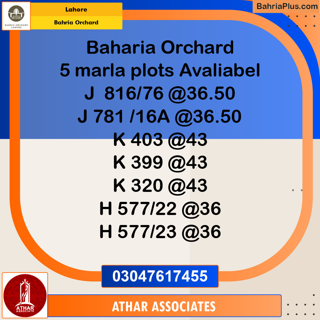 Residential Plot for Sale in Bahria Orchard, Lahore - (BP-135208)