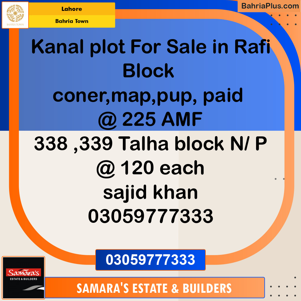 Residential Plot for Sale in Bahria Town, Lahore - (BP-135227)