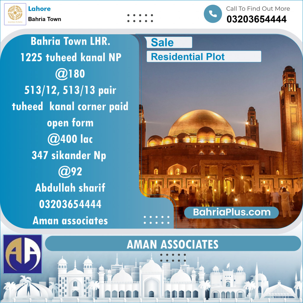 Residential Plot for Sale in Bahria Town, Lahore - (BP-135246)