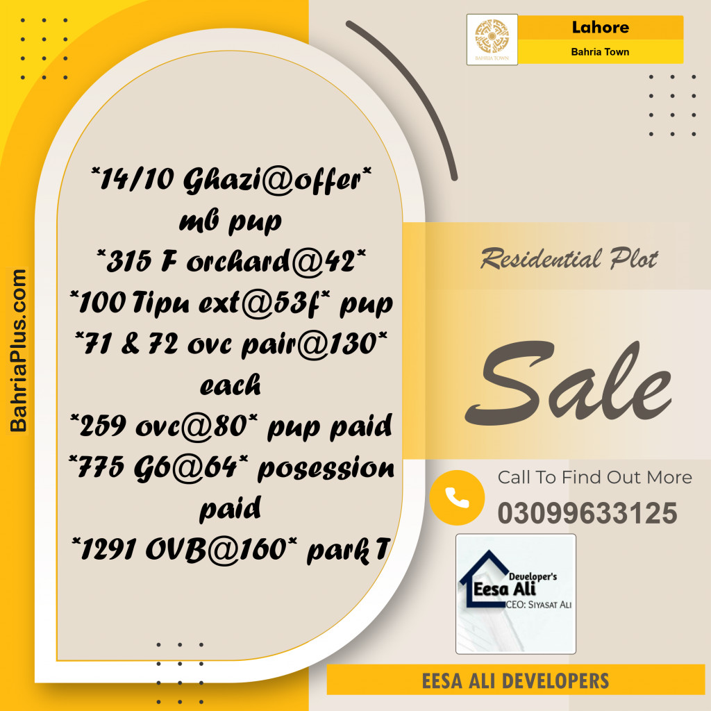 Residential Plot for Sale in Bahria Town, Lahore - (BP-135270)