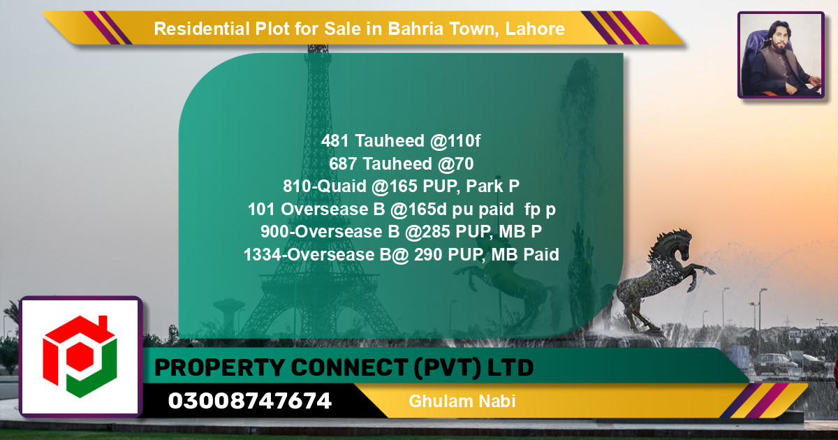 Residential Plot for Sale in Sector F - Tauheed Block -  Bahria Town, Lahore - (BP-135311)