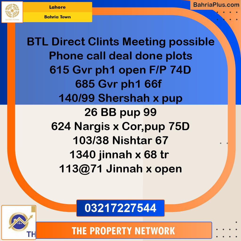 Residential Plot for Sale in Bahria Town, Lahore - (BP-135401)