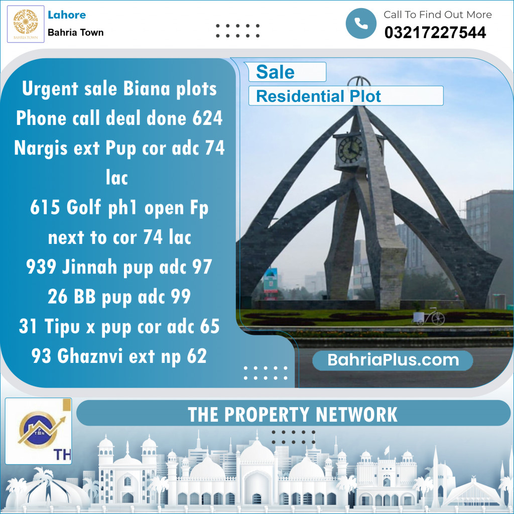 Residential Plot for Sale in Bahria Town, Lahore - (BP-135422)