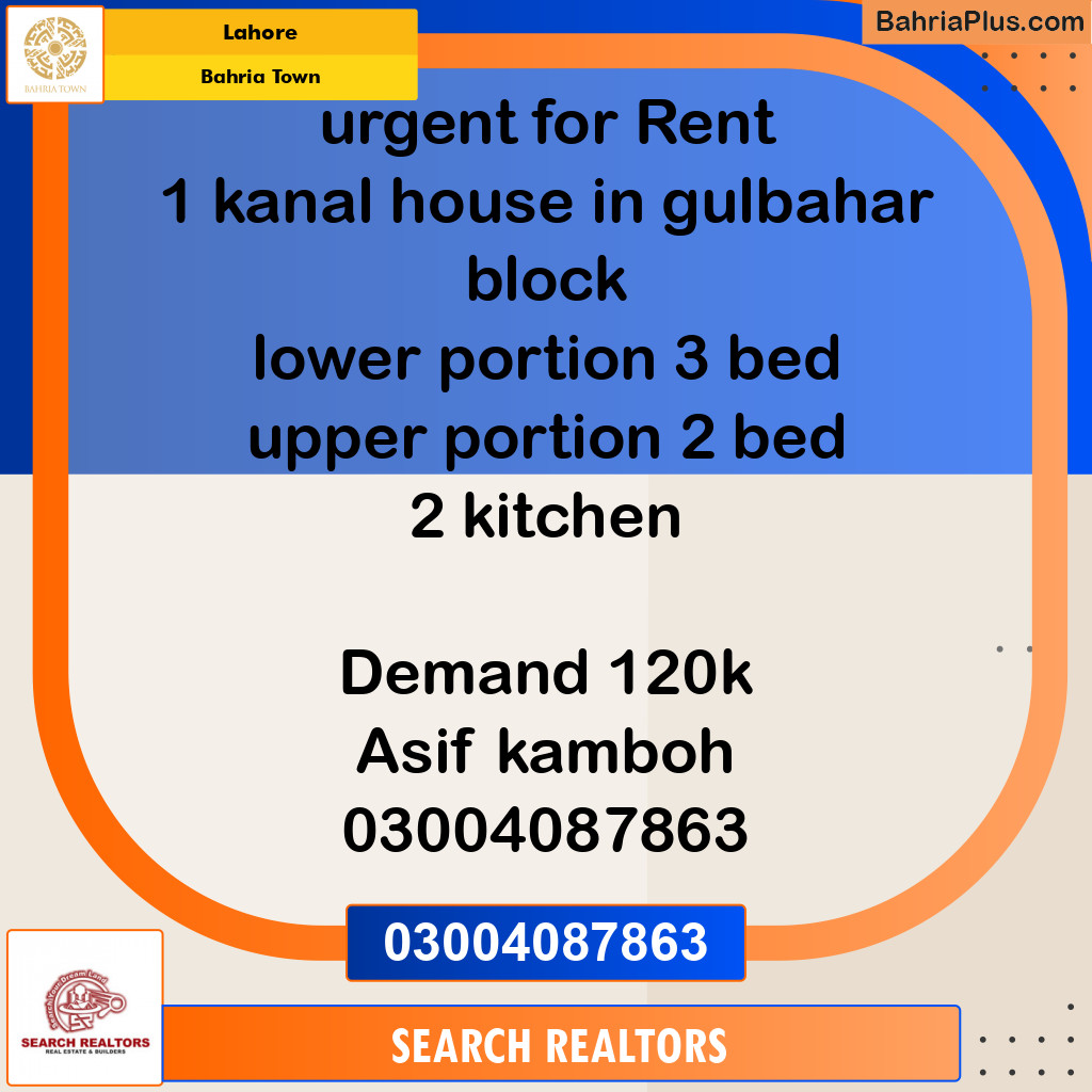 Residential House for Rent in Bahria Town, Lahore - (BP-135439)