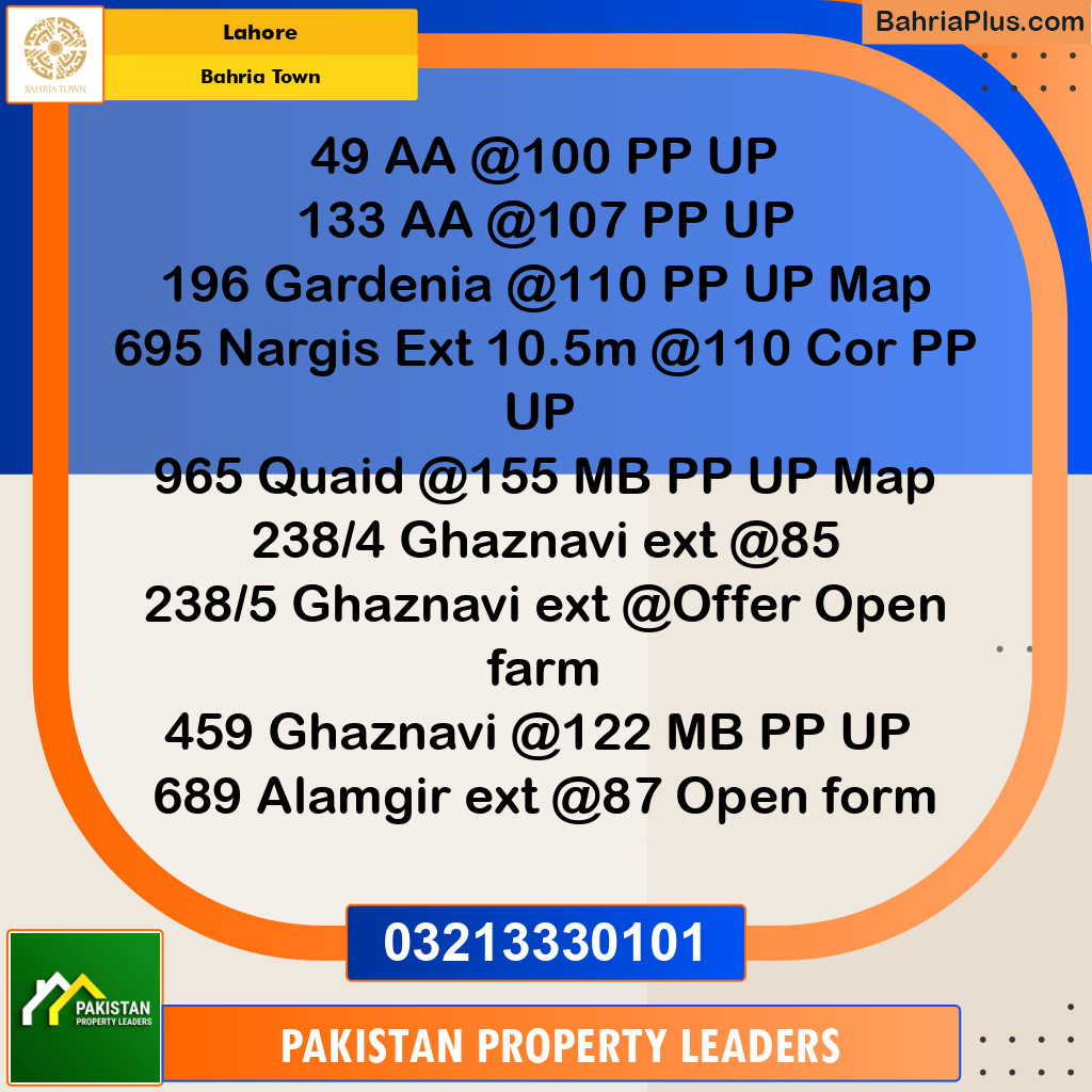 Residential Plot for Sale in Bahria Town, Lahore - (BP-135446)