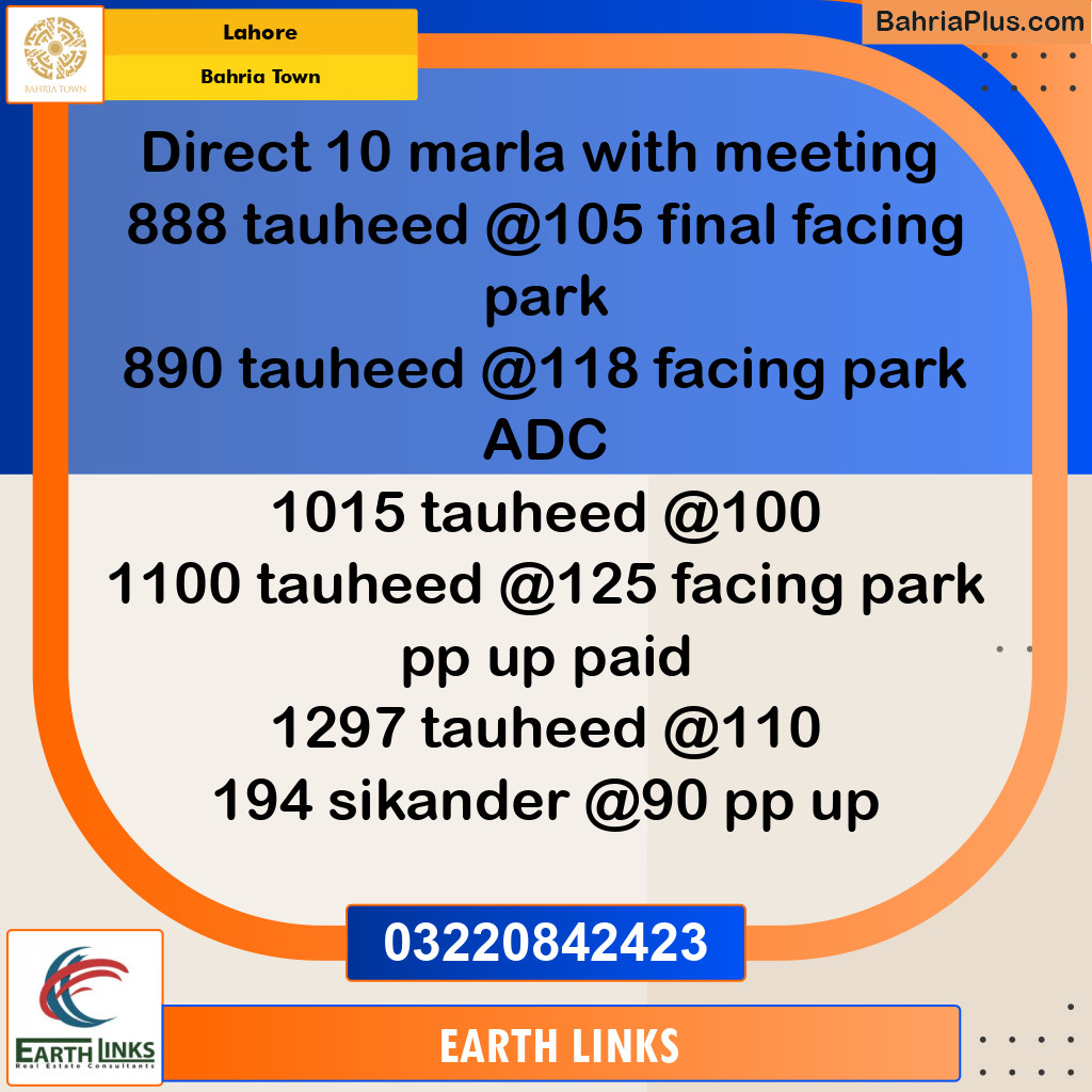 Residential Plot for Sale in Sector F - Tauheed Block -  Bahria Town, Lahore - (BP-135608)