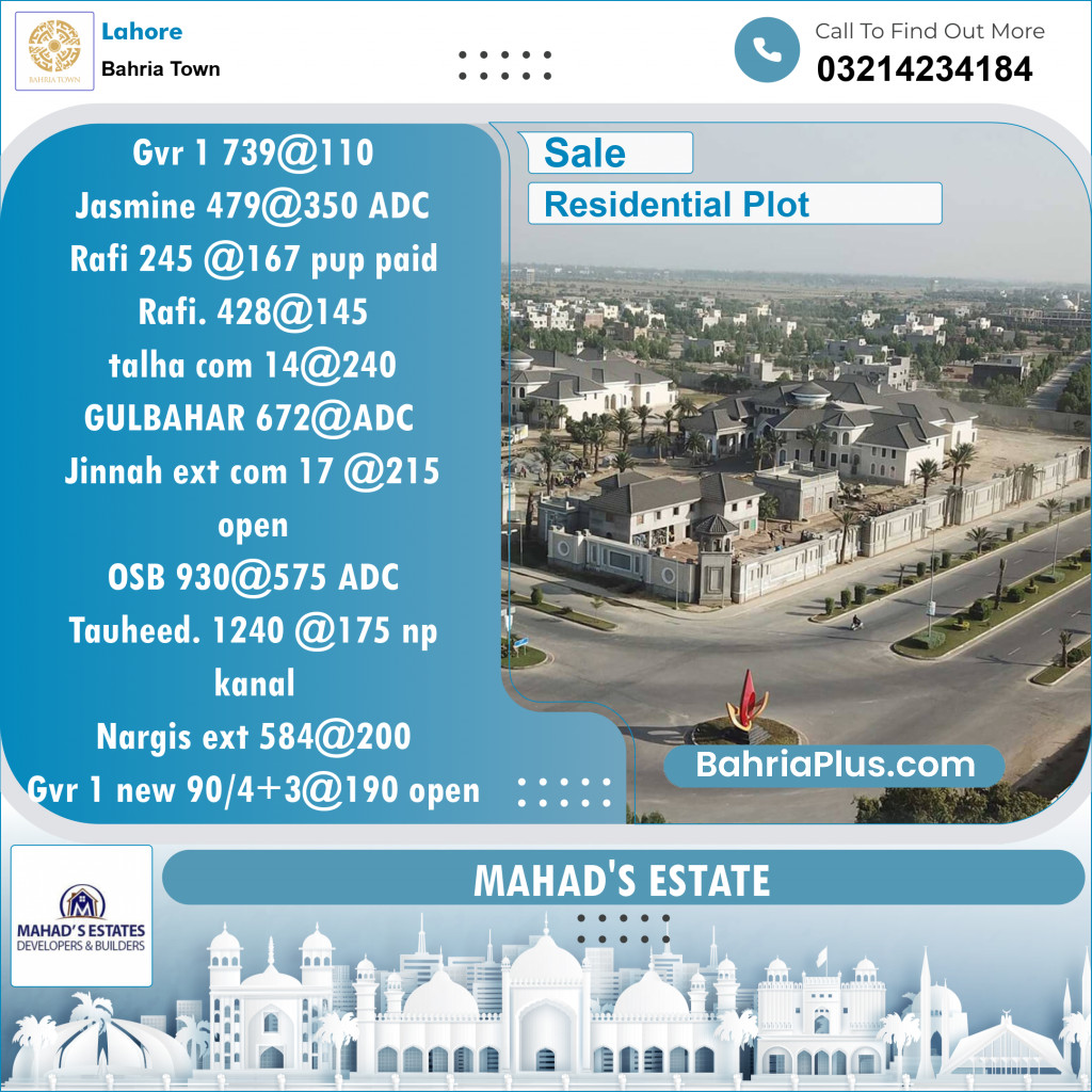Residential Plot for Sale in Bahria Town, Lahore - (BP-135622)