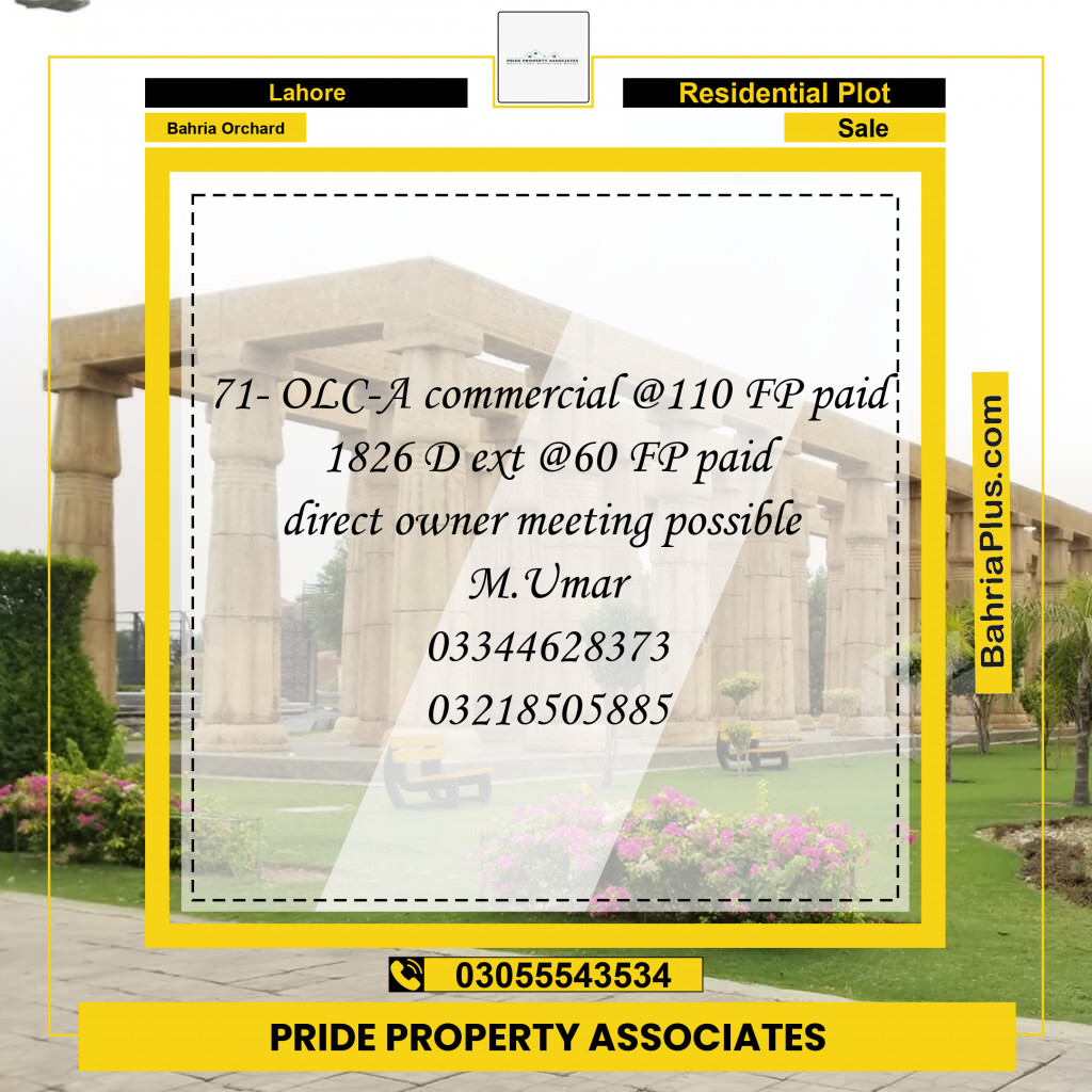 Residential Plot for Sale in Bahria Orchard, Lahore - (BP-135678)