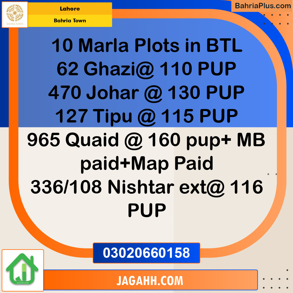 Residential Plot for Sale in Bahria Town, Lahore - (BP-135876)