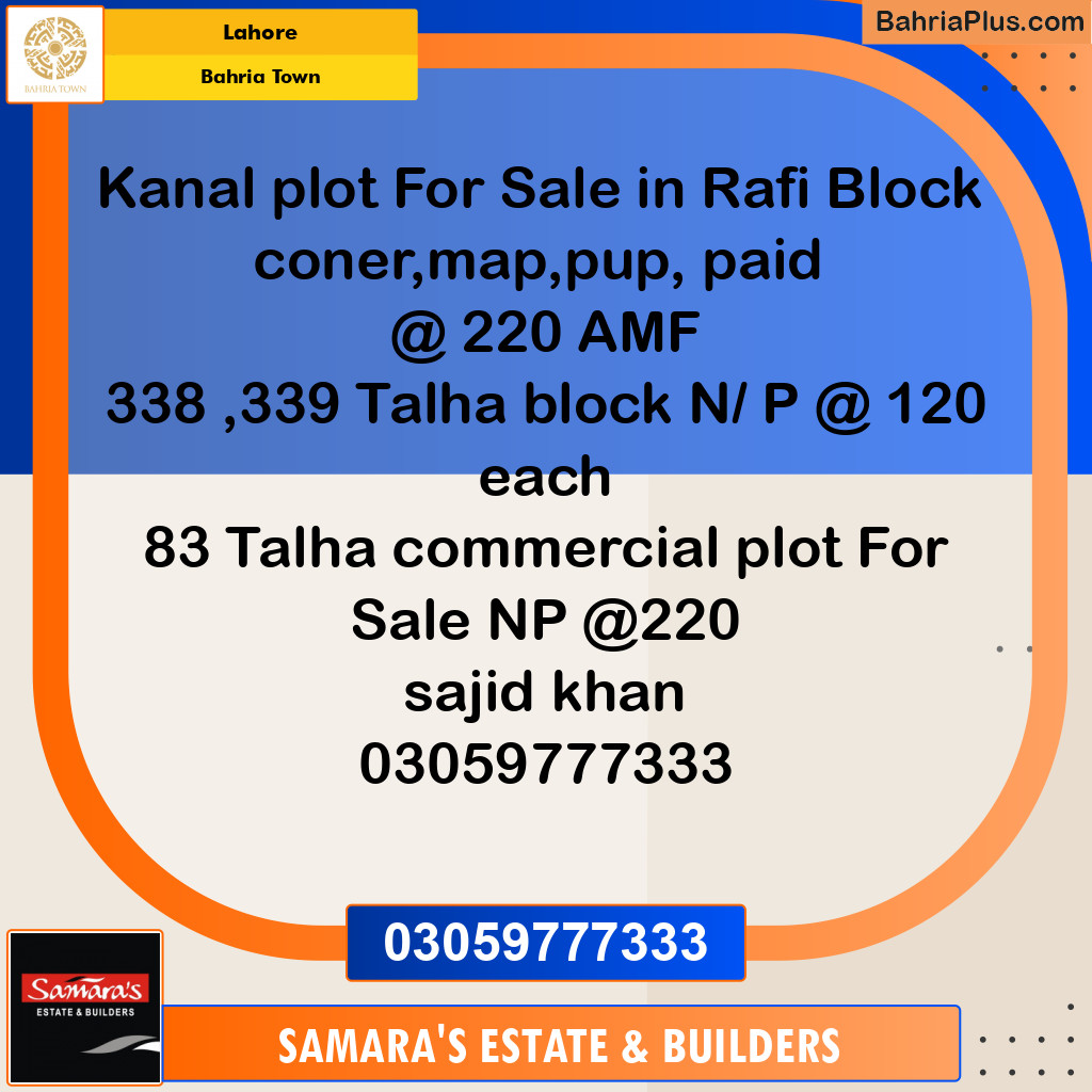 Residential Plot for Sale in Bahria Town, Lahore - (BP-135906)