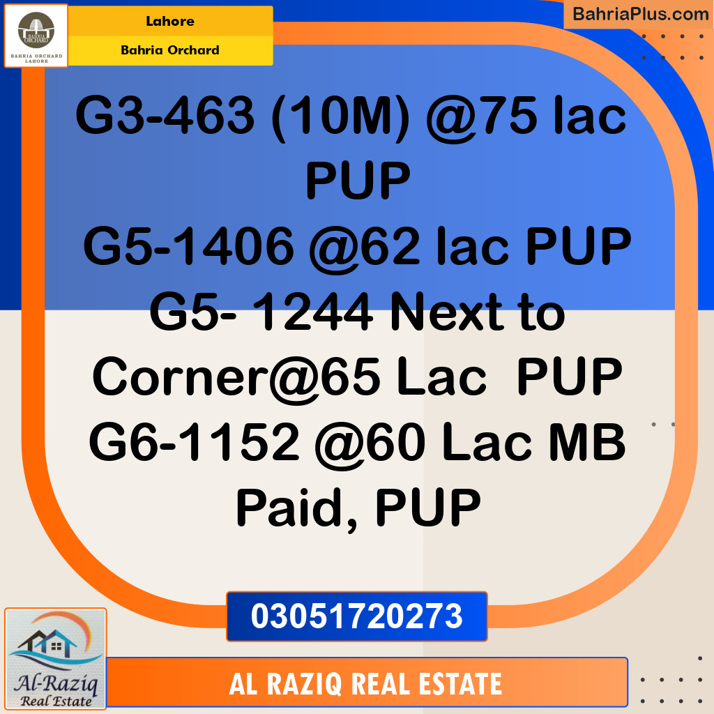 Residential Plot for Sale in Phase 4 - G3 Block -  Bahria Orchard, Lahore - (BP-135964)