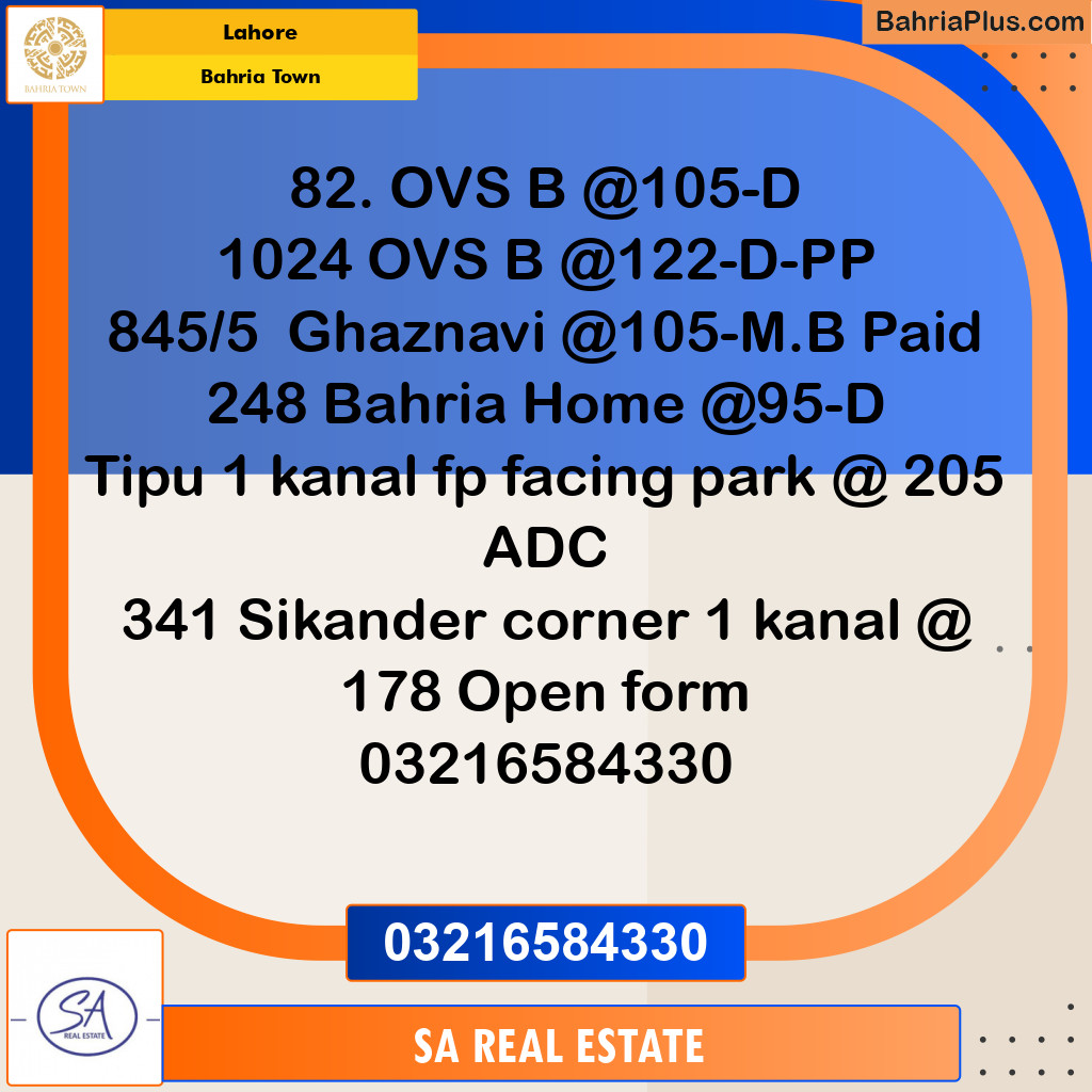 Residential Plot for Sale in Overseas B -  Bahria Town, Lahore - (BP-136117)
