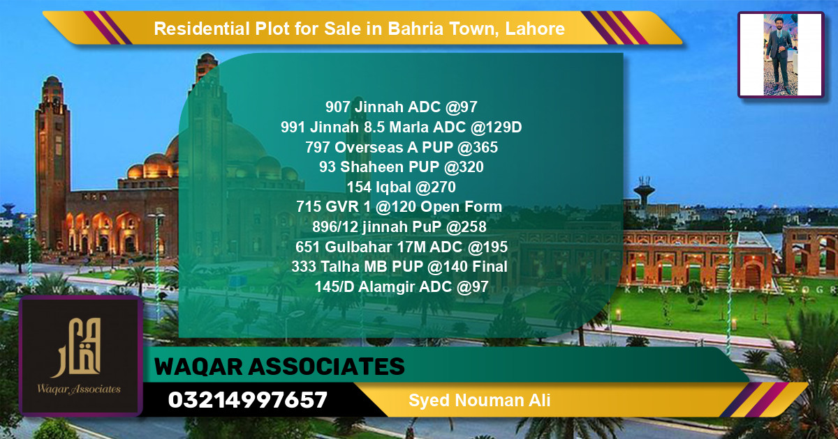 Residential Plot for Sale in Bahria Town, Lahore - (BP-136251)