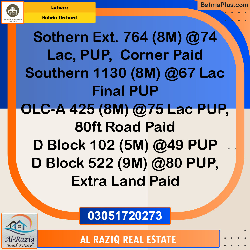 Residential Plot for Sale in Phase 1 - Southern District -  Bahria Orchard, Lahore - (BP-136561)