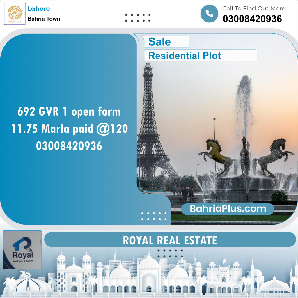 Residential Plot for Sale in Bahria Town, Lahore - (BP-136623)