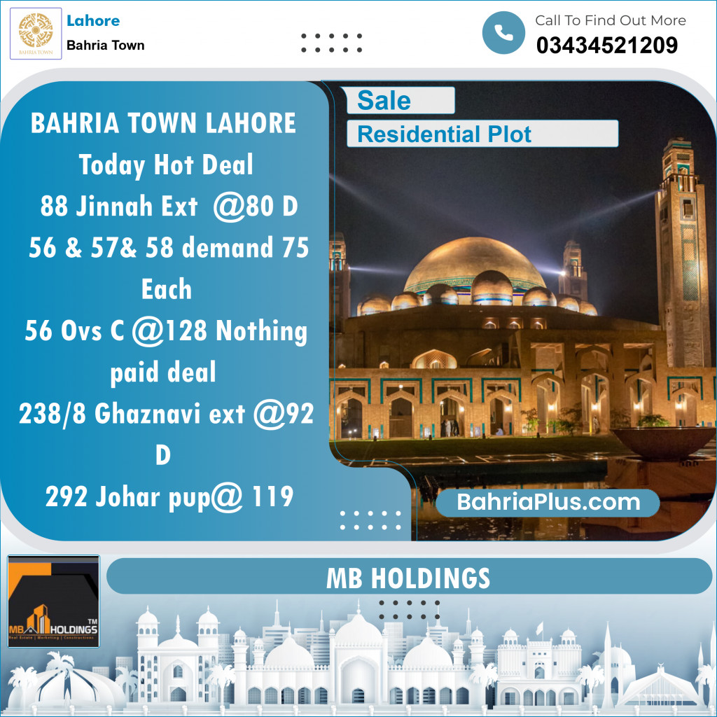 Residential Plot for Sale in Bahria Town, Lahore - (BP-136640)